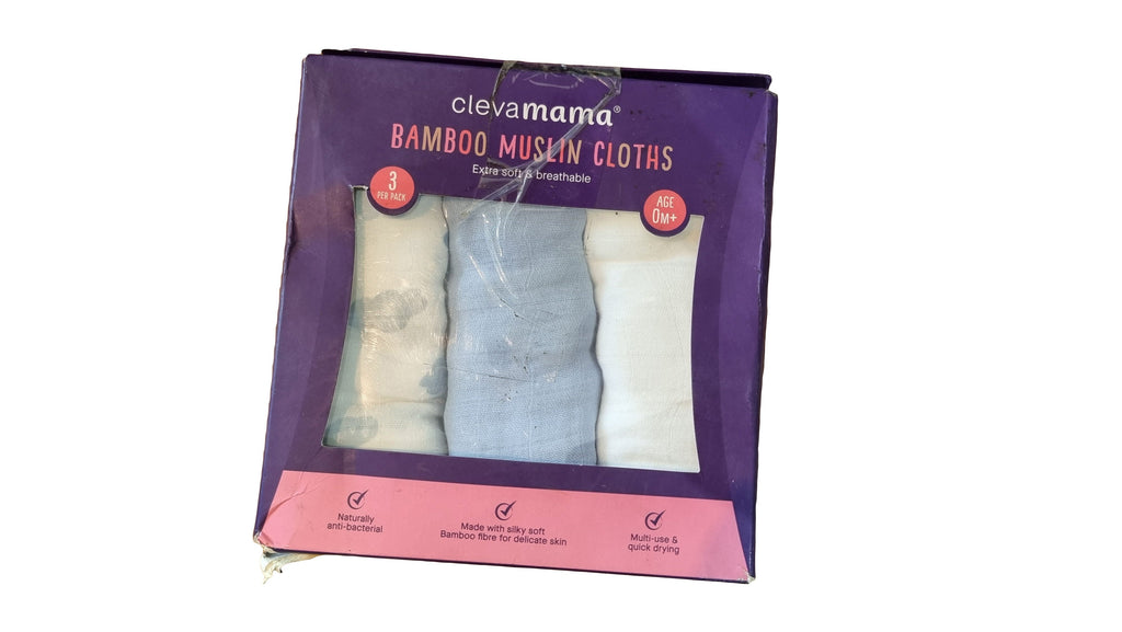 ClevaMama - Bamboo Muslin Cloth (3 pk) - Blue - SecondGear.me