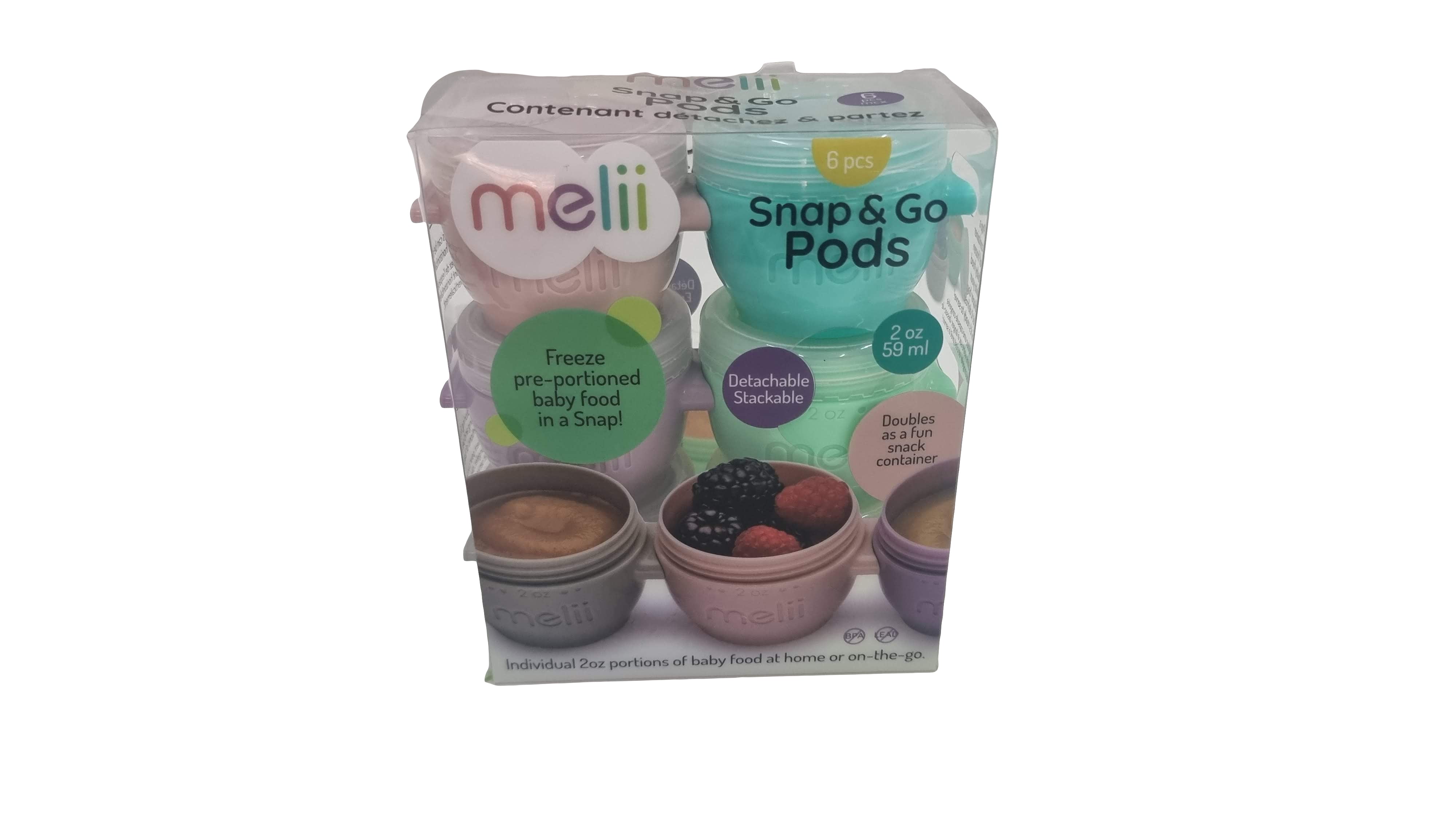 6-Pack Melii Snap & Go Pods Baby Food Freezer Storage Snack